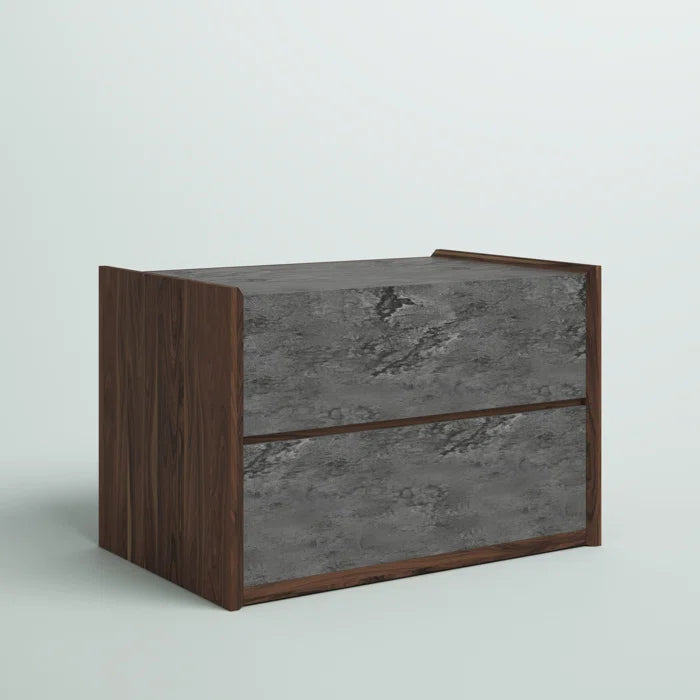 Alaya 18'' Tall 2 - Drawer Nightstand in Gray/Walnut