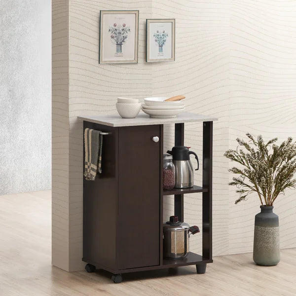Chocolate/Gray Alberto 23.6'' Wide Rolling Kitchen Cart Adding Extra Chopping and Storage