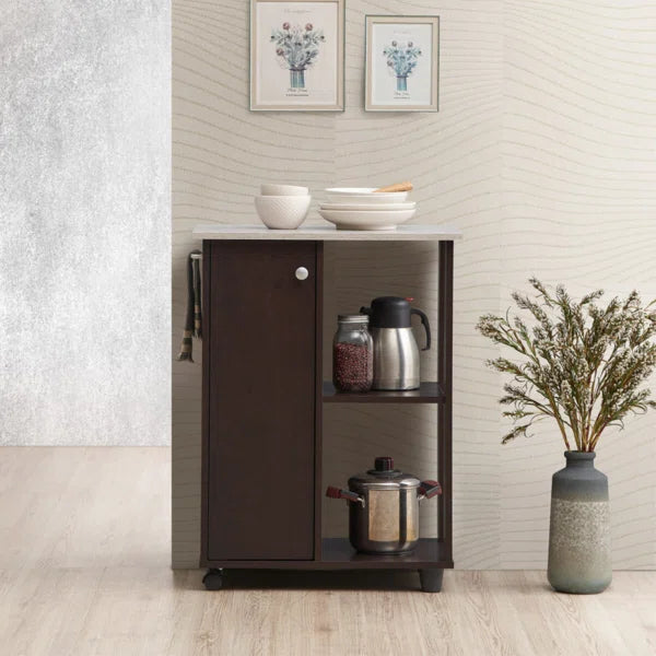 Chocolate/Gray Alberto 23.6'' Wide Rolling Kitchen Cart Adding Extra Chopping and Storage