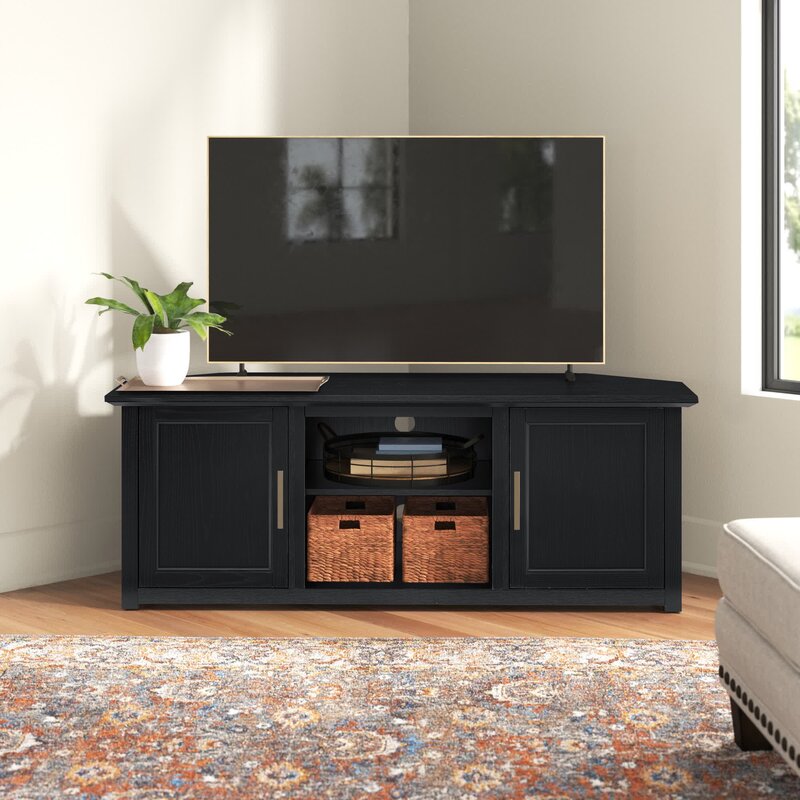 Black Corner TV Stand for TVs up to 65" Empty Corner in your Living Room or Bedroom