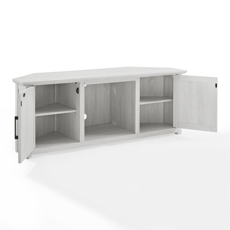 White Wash Corner TV Stand for TVs up to 65" Empty Corner in your Living Room or Bedroom