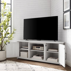 White Wash Corner TV Stand for TVs up to 65" Empty Corner in your Living Room or Bedroom