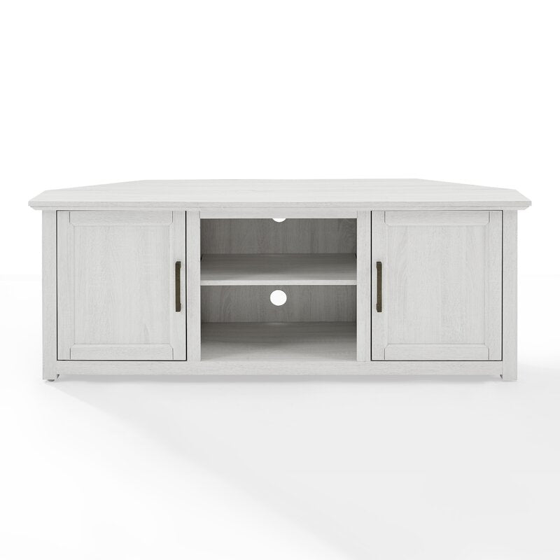 White Wash Corner TV Stand for TVs up to 65" Empty Corner in your Living Room or Bedroom