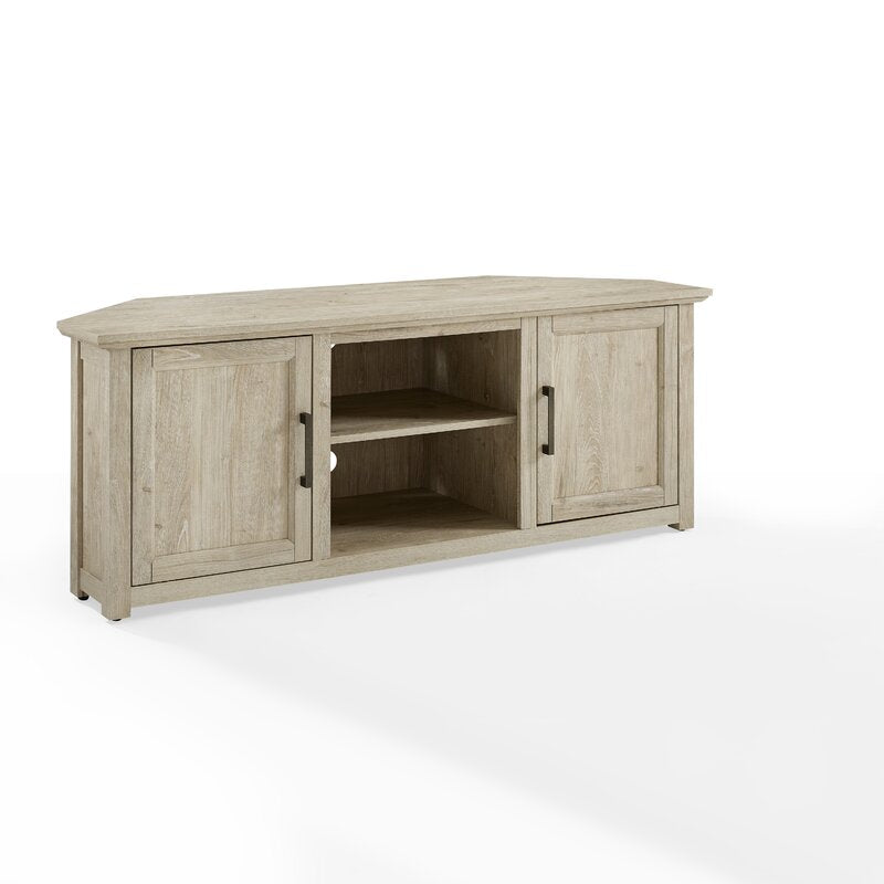 Frosted Oak Corner TV Stand for TVs up to 65" Empty Corner in your Living Room or Bedroom