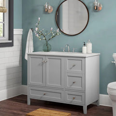 Aleta 42" Single Bathroom Vanity Set Features a Rectangular Porcelain [ Fully Assembled ]
