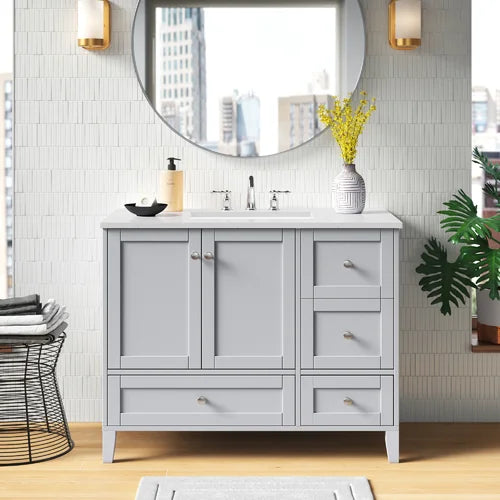 Aleta 42" Single Bathroom Vanity Set Features a Rectangular Porcelain [ Fully Assembled ]