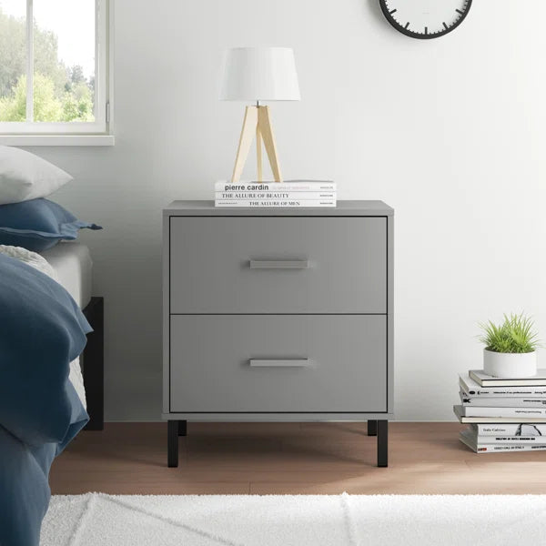 Solid Wood Gray Alexei 24.4'' Tall 2 - Drawer Nightstand