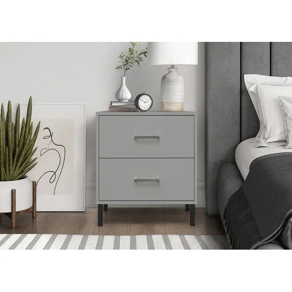 Solid Wood Gray Alexei 24.4'' Tall 2 - Drawer Nightstand