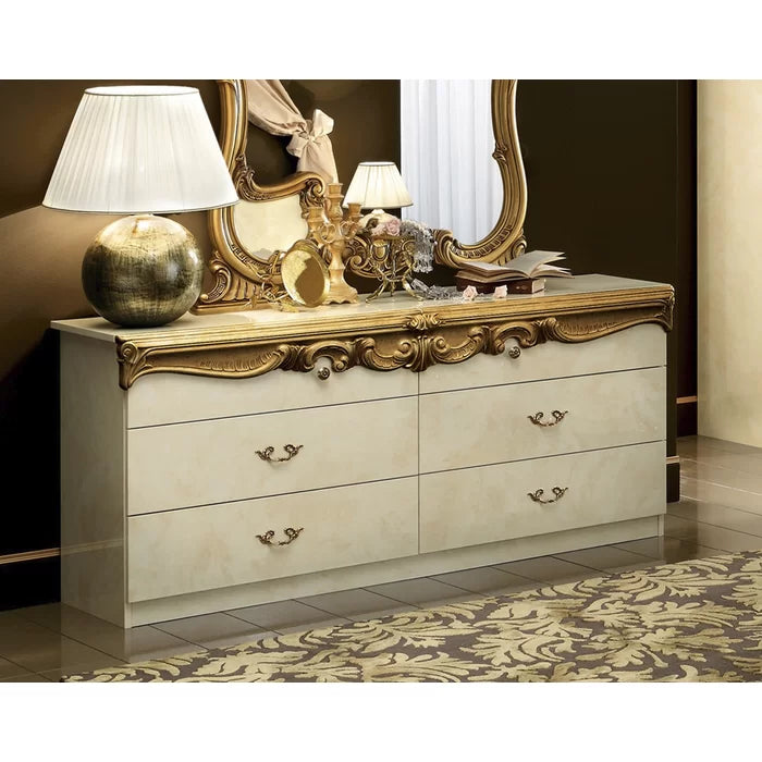 Ivory/Gold Alexzander 4 Drawer 68'' W Double Dresser Perfect Organize