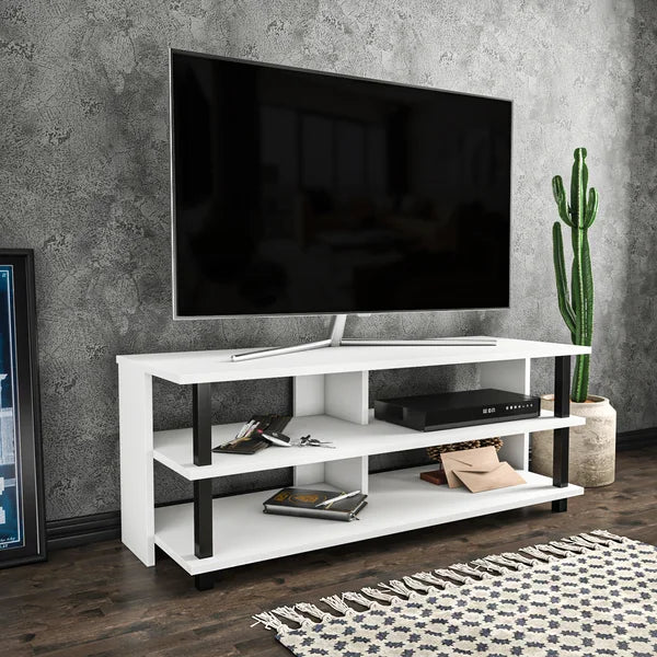 Black/White Aleysa TV Stand for TVs up to 50" Open Display Design 2 Open Shelve