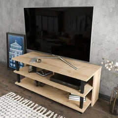 Black/Oak Aleysa TV Stand for TVs up to 50" Four Exterior Shelves Provide Storage Space