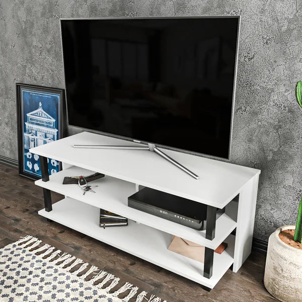 Black/White Aleysa TV Stand for TVs up to 50" Open Display Design 2 Open Shelve