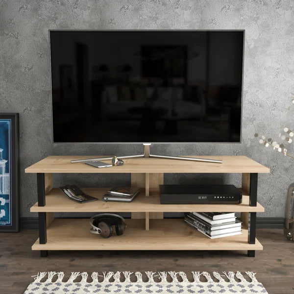 Black/Oak Aleysa TV Stand for TVs up to 50" Four Exterior Shelves Provide Storage Space