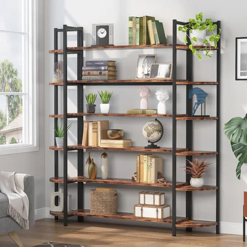 Brown Alfson 70.86'' H x 62.99'' W Steel Etagere Bookcase Design