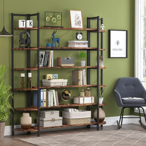 Brown Alfson 70.86'' H x 62.99'' W Steel Etagere Bookcase Design