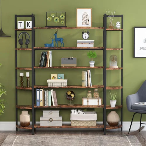 Brown Alfson 70.86'' H x 62.99'' W Steel Etagere Bookcase Design