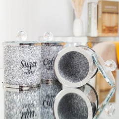 Crushed Diamond Glass 3 Piece Coffee Tea & Sugar Set Modern Home Decoration