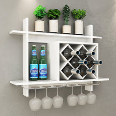 Wall Mounted Wine Bottle & Glass Rack in White Store up to Six Bottles of your Favorite Wine