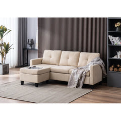 Beige Polyester Almeta 77" Wide Reversible Sofa & Chaise with Ottoman