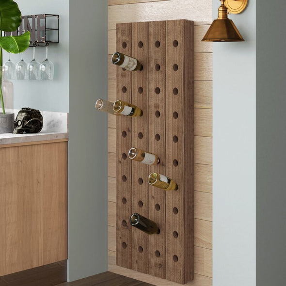 57" H x 21" W x 4" D Brown Aloyse Solid Wood Wall Mounted Wine Bottle Rack Display and Organize your Wine Bottles