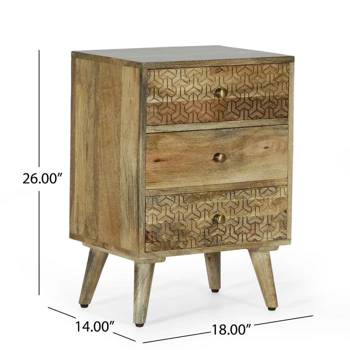Alphine 26'' Tall 3 - Drawer Nightstand in Light Brown
