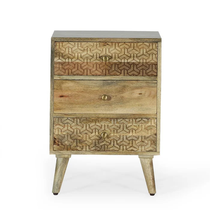 Alphine 26'' Tall 3 - Drawer Nightstand in Light Brown
