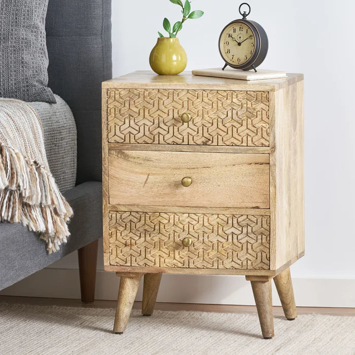 Alphine 26'' Tall 3 - Drawer Nightstand in Light Brown