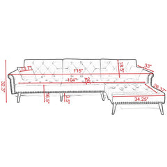 Navy Blue Velvet 115" Wide Velvet Reversible Sleeper Sofa and Chaise Converts To A Comfortable Full-Size Bed