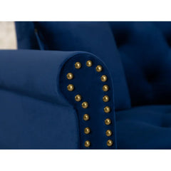 Navy Blue Velvet 115" Wide Velvet Reversible Sleeper Sofa and Chaise Converts To A Comfortable Full-Size Bed