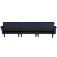 Navy Blue Velvet 115" Wide Velvet Reversible Sleeper Sofa and Chaise Converts To A Comfortable Full-Size Bed