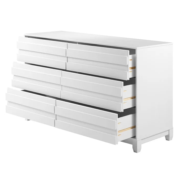White Alsey 6 Drawer 58'' W Double Dresser Perfect for Storage Space