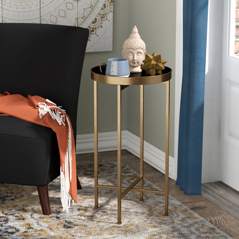 Tray Top Cross Legs End Table Stylish Contemporary Style Coated in Gold