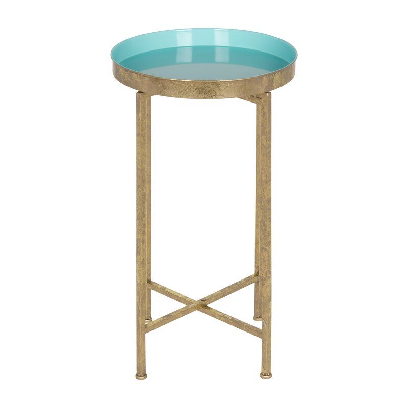 Tray Top Cross Legs End Table Stylish Contemporary Style Coated in Gold