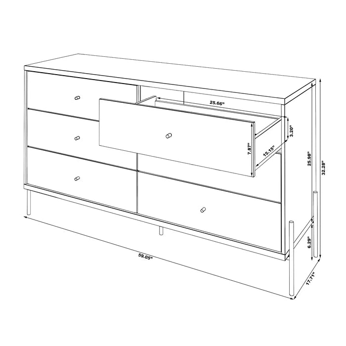 Red Alviso 6 Drawer 59.06'' W Double Dresser Offer Plenty Storage Space