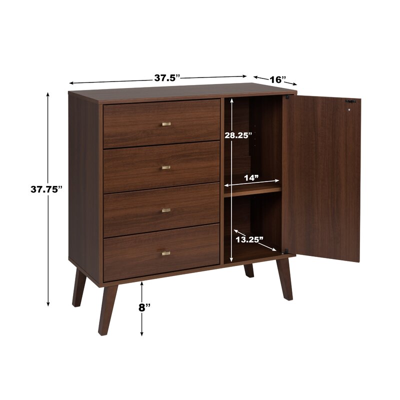 Cherry Alyssa 4 Drawer 37.5'' W Combo Dresser Easy Access to your Clothing