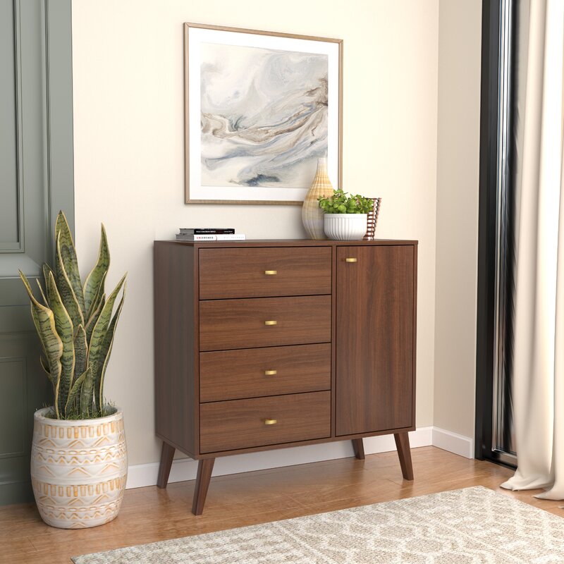 Cherry Alyssa 4 Drawer 37.5'' W Combo Dresser Easy Access to your Clothing