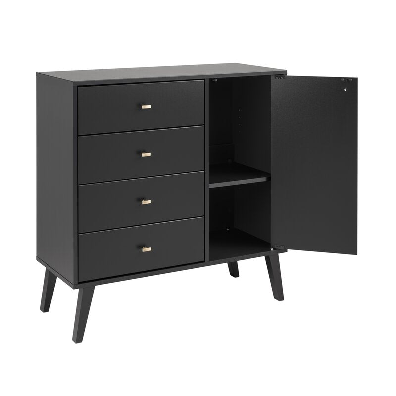 Black Alyssa 4 Drawer 37.5'' W Combo Dresser  Features a Modern Take on a Retro Look