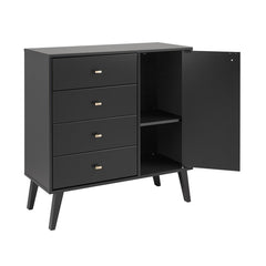 Black Alyssa 4 Drawer 37.5'' W Combo Dresser  Features a Modern Take on a Retro Look