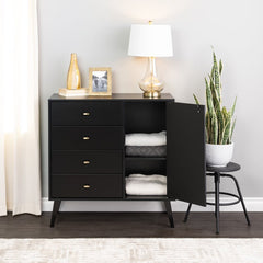 Black Alyssa 4 Drawer 37.5'' W Combo Dresser  Features a Modern Take on a Retro Look
