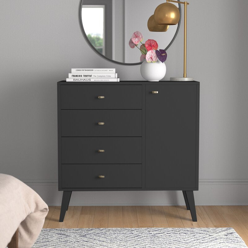 Black Alyssa 4 Drawer 37.5'' W Combo Dresser  Features a Modern Take on a Retro Look