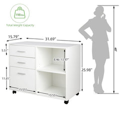 White Amanni 31.69'' Wide 3 Drawer Mobile Tidy and Orderly Lateral Filing Cabinet