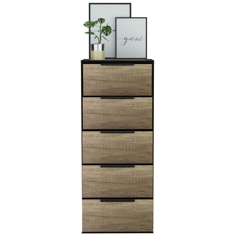 Smokey Oak/White Amarande 5 Drawer 17.7'' W Lingerie Chest