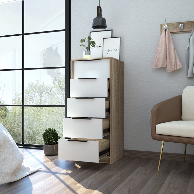 Light Oak/White Amarande 5 Drawer 17.7'' W Lingerie Chest