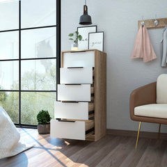 Light Oak/White Amarande 5 Drawer 17.7'' W Lingerie Chest