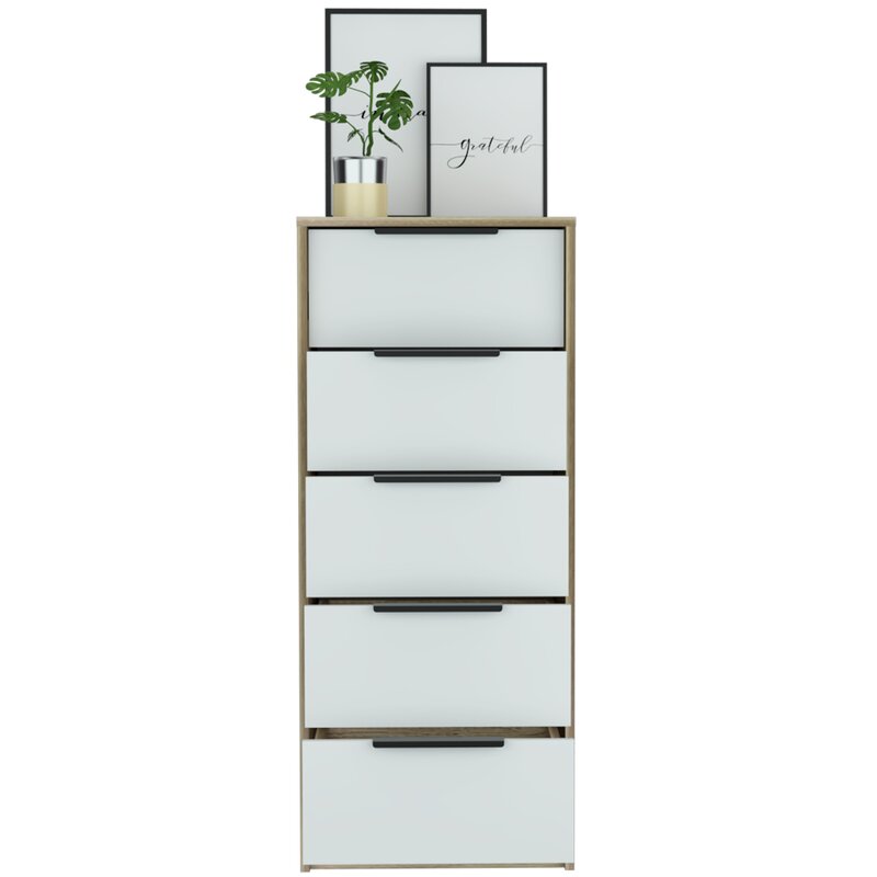 Light Oak/White Amarande 5 Drawer 17.7'' W Lingerie Chest