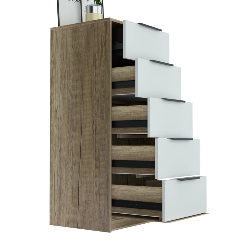 Light Oak/White Amarande 5 Drawer 17.7'' W Lingerie Chest