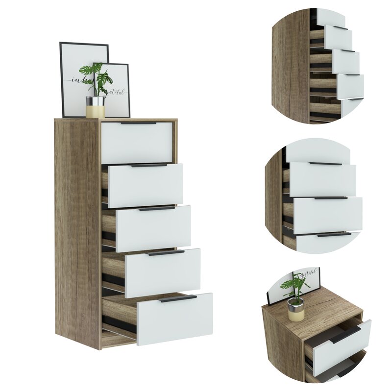 Light Oak/White Amarande 5 Drawer 17.7'' W Lingerie Chest