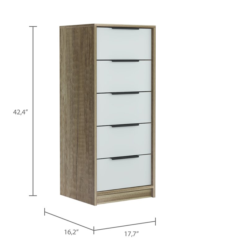 Light Oak/White Amarande 5 Drawer 17.7'' W Lingerie Chest