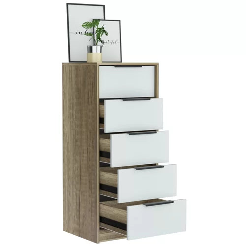 Light Oak White Amarande 5 Drawer 17.7'' W Lingerie Chest Design