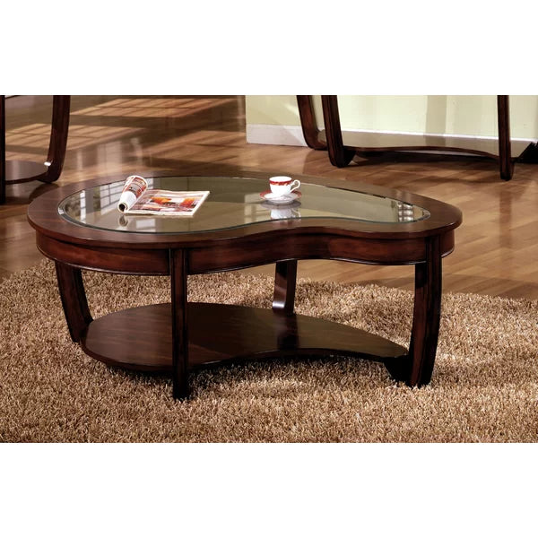 Amarin 4 Legs Coffee Table with Storage Elegant Beveled Tempered Glass Tabletop